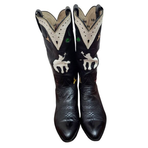 Larry Mahan Vintage Rare Rodeo Black White Red Cowgirl Cowboy Western Boots 7 B - Picture 4 of 16
